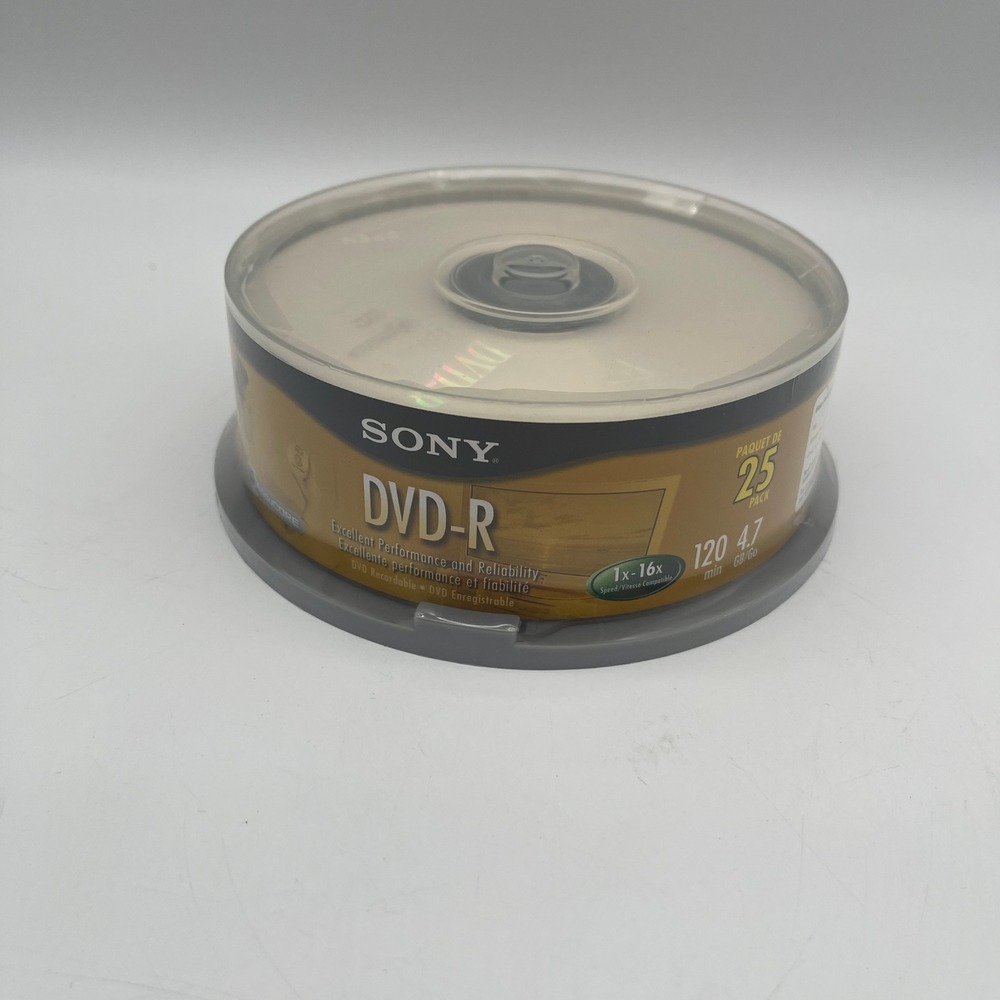 Sony DVD-R 4.7GB 120min 1x-16x AccuCORE Recordable Media 25 Pack Spindle NEW